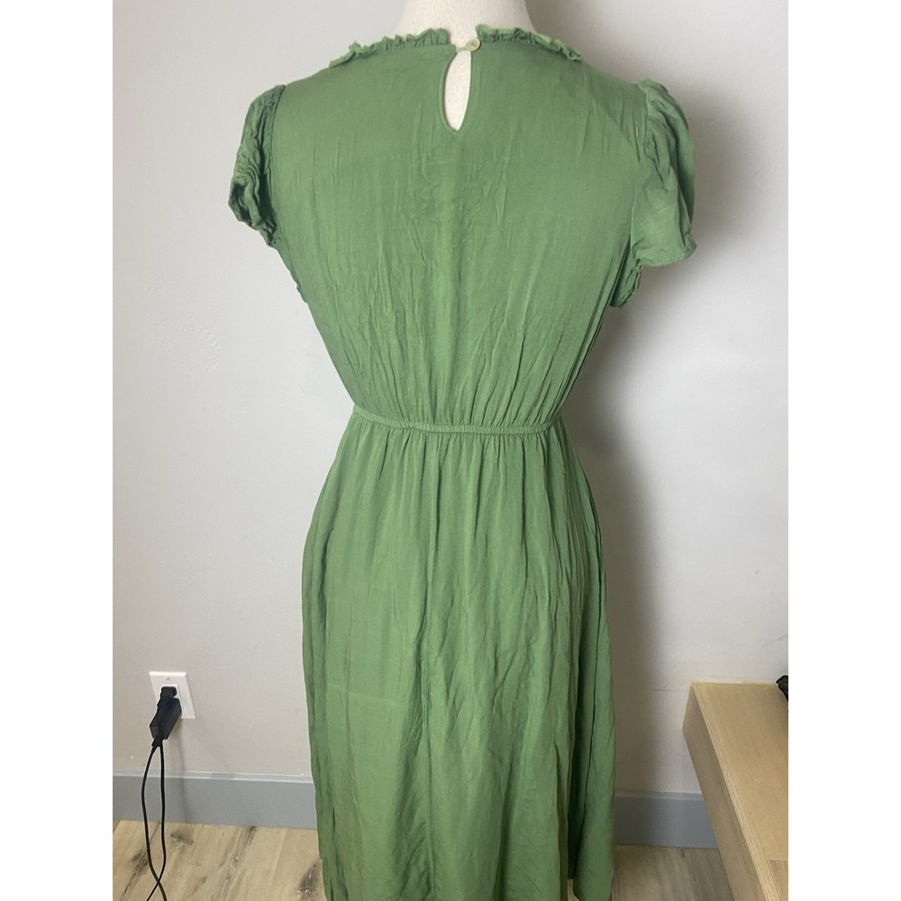 Polagram Green Midi Dress Size S Boho Cottagecore Prairie Crochet Flutter Sleeve - Picture 4 of 4